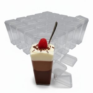 קינוח מרובע גבוה עם מכסה - 10 יחידות