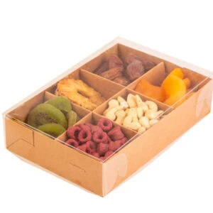 קופסת קרטון מחולקת ל6 עם מכסה שקוף