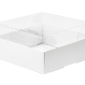 קופסא לעוגה קרטון לבן + מכסה  pvc   גודל 31*31*11 (מכסה נפרד)