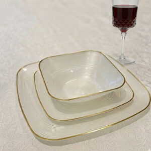 צלחות מרובעות פנינה עם מסגרת זהב - 10 יחידות - גדול